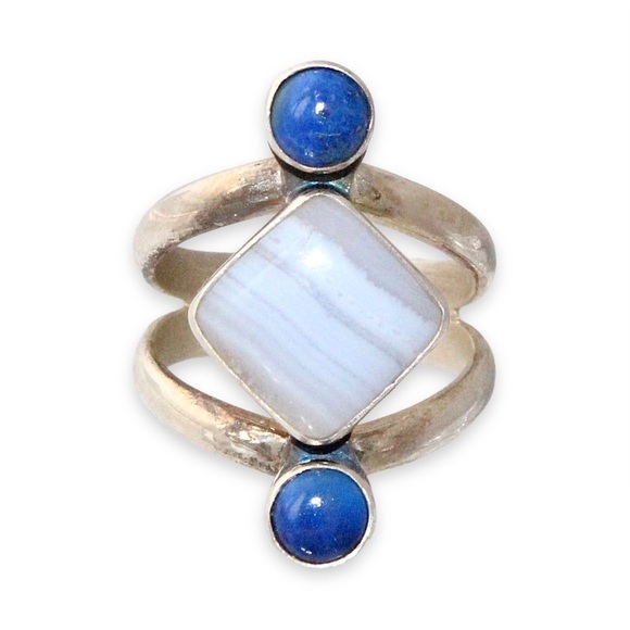 Jay King Desert Rose Trading Blue Lace Agate & Lapis Sterling Silver Ring 9.75 - Picture 2 of 5